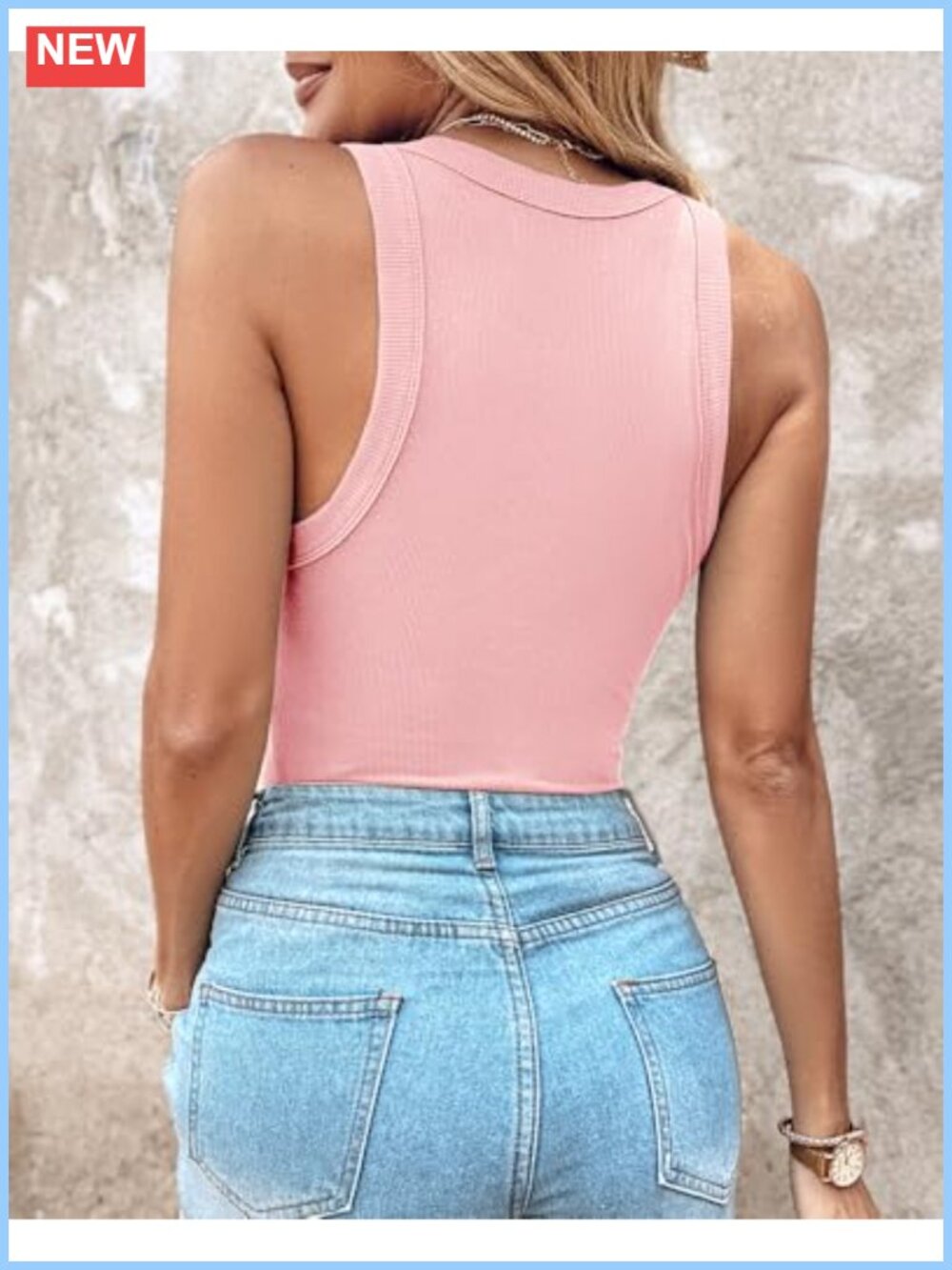 Women's Racerback Ribbed Tank Top with Built-In Bra - Picture 2 of 6